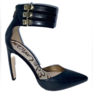 Sam Edelman | Black | Stiletto with Ankle Strap | Gold Buckle | 8.5